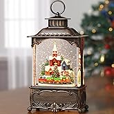 Priddop Village Snow Globe Christmas Decorations Gifts Snowman Church Village Scene USB/Battery Timer Music Glitter Snowfall Lantern 10.2 inch