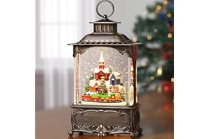 Priddop Village Snow Globe Christmas Decorations Gifts Snowman Church Village Scene USB/Battery Timer Music Glitter Snowfall Lantern 10.2 inch