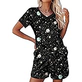 Ekouaer Womens Pajama Short Sets Lounge Sets for Women 2 Piece Soft Pjs Set Casual V Neck Sleepwear with Pockets