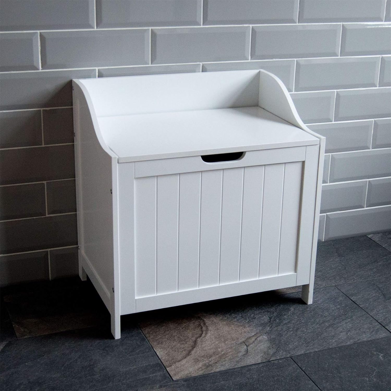 Bath Vida Priano Bathroom Laundry Cabinet Storage Cupboard Chest Bin Wooden Basket Unit, White, H 58 x W 56 x D 38 cm approx