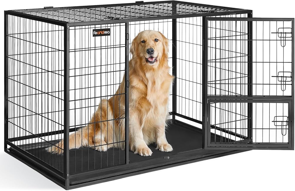 Feandrea Heavy-Duty Dog Crate 122 x 74.5 x 80.5 cm Double Doors