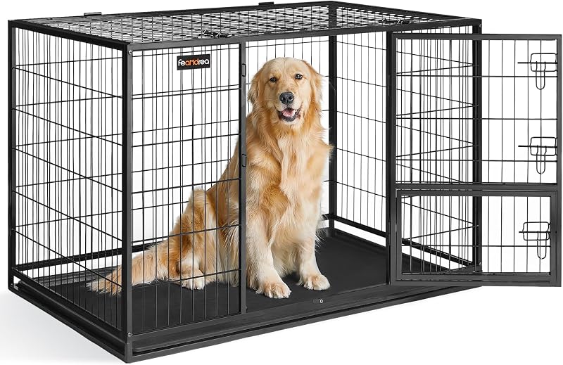 Feandrea Heavy-Duty Dog Crate 122 x 74.5 x 80.5 cm Double Doors