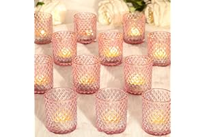 TBWIND 24 Pcs Votive Candle Holders, Pink Glass Candle Holders Bulk for Table Centerpiece, Tea Lights Candle Holders for Wedding Shower, Party, Holiday and Home Decor