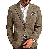 PJ PAUL JONES Mens Blazer Vintage Herringbone Tweed Blazer Two Button Wool Blend Sport Coat with Pocket Square