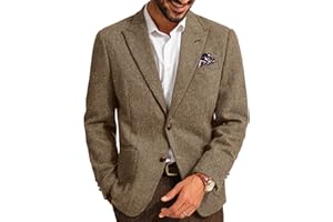 PJ PAUL JONES Mens Blazer Vintage Herringbone Tweed Blazer Two Button Wool Blend Sport Coat with Pocket Square
