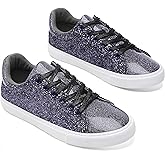 AISFAES Glitter Sparkly Low Top Sequins Lace Up Tennis Shoes Comfort Bling Fashion Shiny Walking Shoes