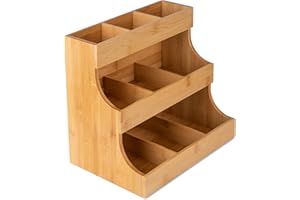 Theodore Vertical Bamboo Tea Organizer – Holds 180 Tea Bags – Compact Wooden Tea Storage Box for Home, Kitchen, Office – Fits Sugar Packets, Sweeteners, and Creamers