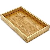 Bam & Boo Natural Bamboo Serving Tray Modern Rectangular (Bamboo, 9.8” x 5.9" x 1.2") for Food, Drinks, Decor, Vanity in Home, Kitchen, Bathroom, Coffee Table, Bed