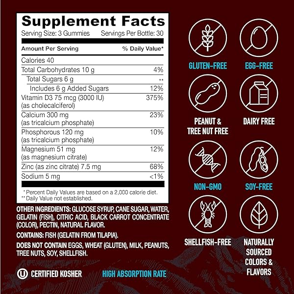 YUM-V’S STRONG EARTH CALCIUM, MAGNESIUM, ZINC AND VITAMIN D GUMMIES (90 COUNT) CALCIUM GUMMIES WITH VITAMIN D3 + ZINC & MAGNESIUM SUPPLEMENTS, DELICIOUS BONE HEALTH GUMMY SUPPLEMENTS