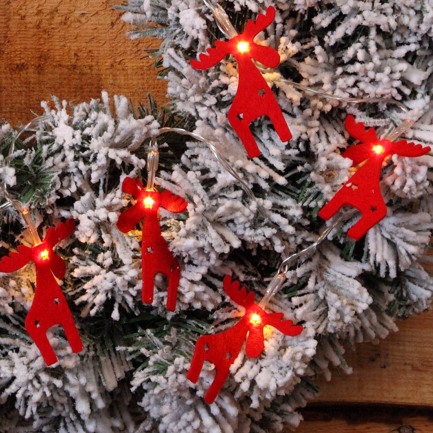 Felt Reindeer Light String : Battery Operated with Timer : 20 Warm White LEDs