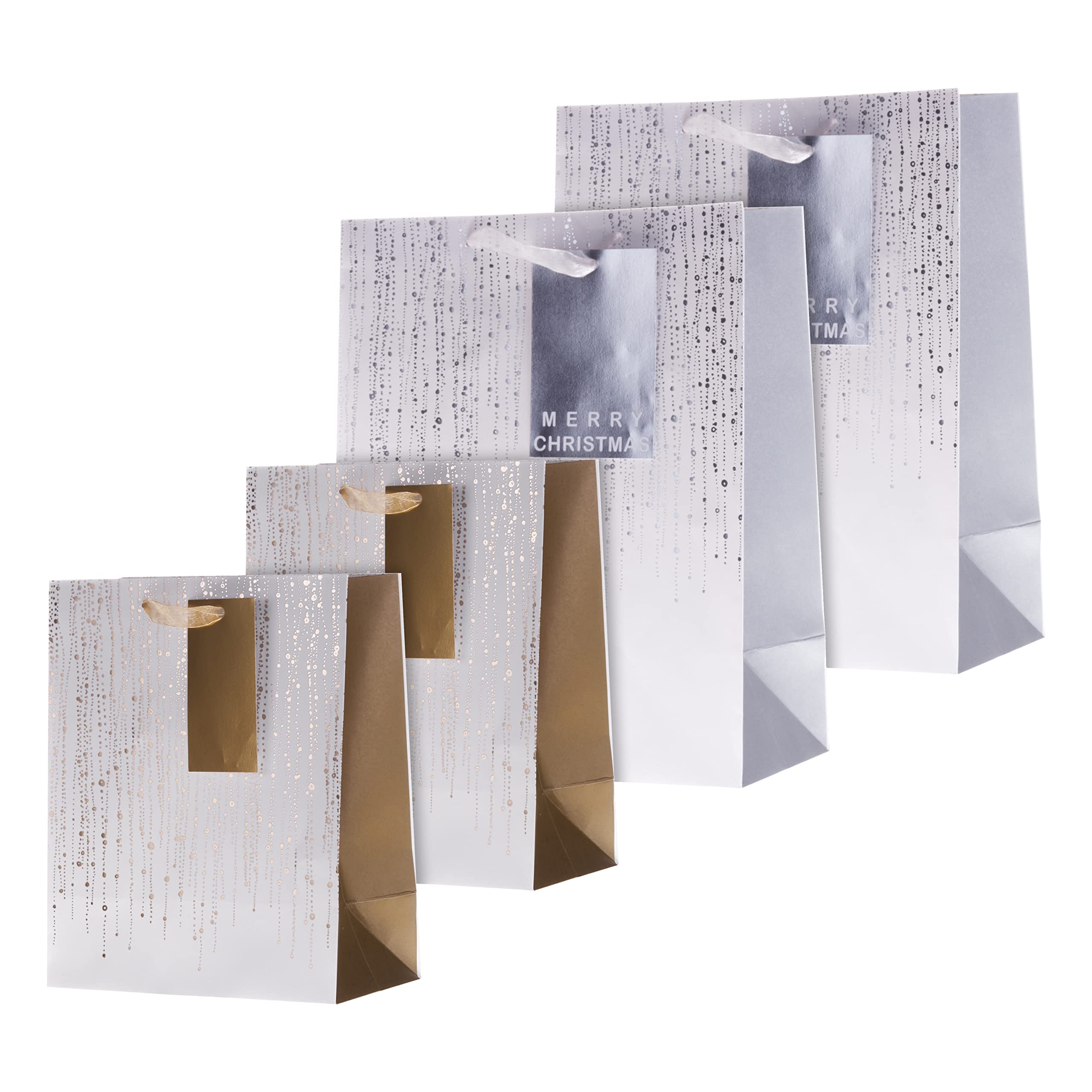 Hallmark Gift Bags, Gift Bags for Presents, Pack of 3, Festive Designs, Christmas, Silver, Gold