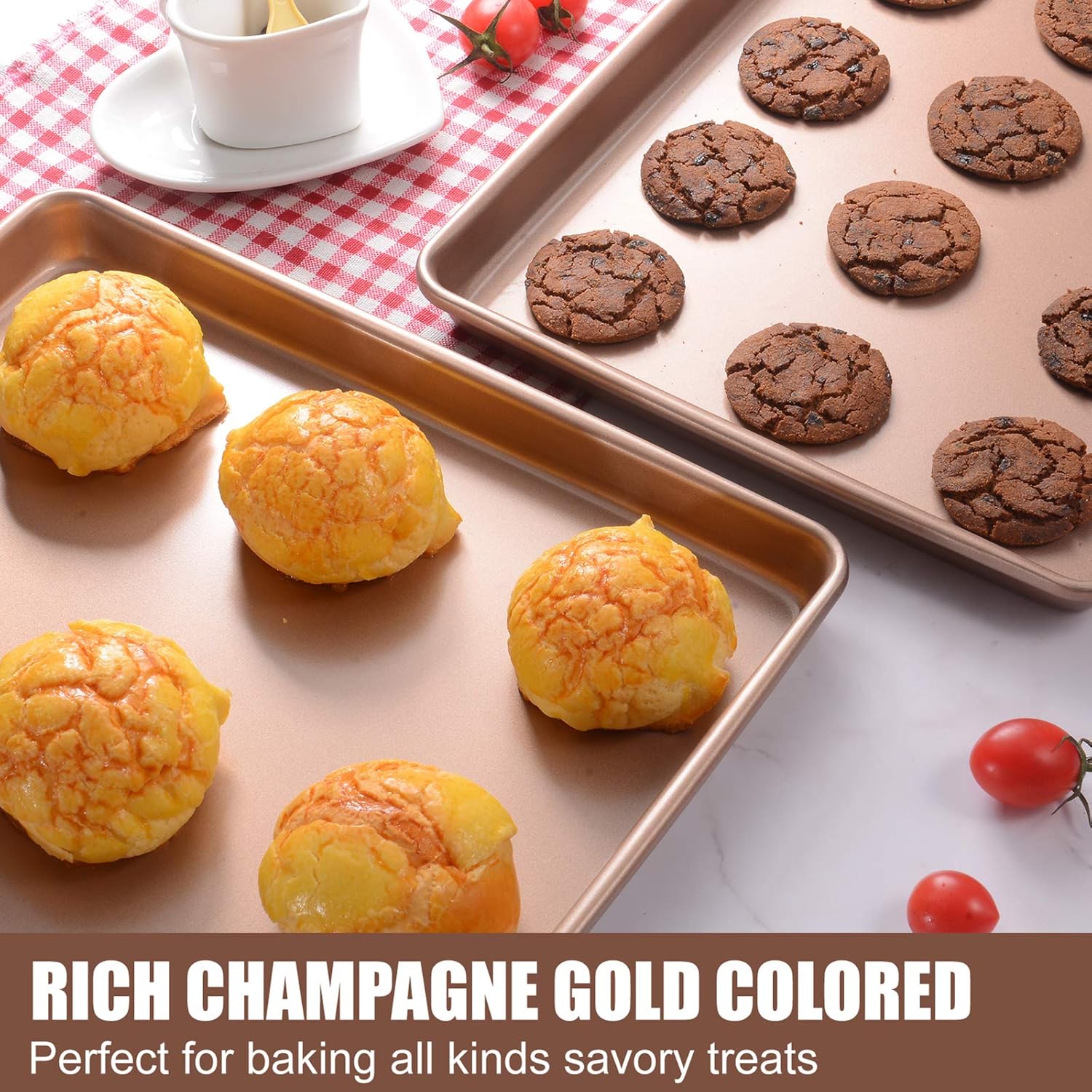 JOHO Baking Sheet Pans Cookie Sheet, Nonstick Bakeware Cookie Pan Set, Cookie Baking Pan for oven, 2-Piece, Gold: Kitchen & Dining