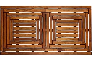 Nordic Style Teak Shower, Bath and Spa Mat | Indoor + Outdoor Use | Non-Slip Wood Platform | Spa, Sauna, Pool, Hot Tub | Luxury Decor | Framed Oiled Finish (40" x 20")