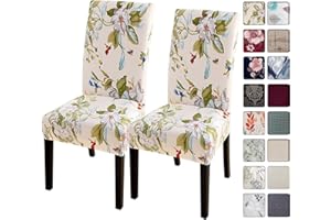 SearchI Dining Room Chair Covers Slipcovers Set of 2, Spandex Super Fit Stretch Removable Washable Kitchen Parsons Chair Covers Protector for Dining Room,Hotel,Ceremony,Beige+Flowers