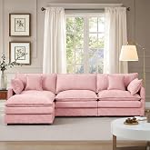 Modern 102" L Shaped Sectional Sofa Cloud Couch, Modern Chenille Comfy Modular Sleeper Sofa, Upholstery Sofa with Ottoman &amp; Memory Foam for Living Room, Pink