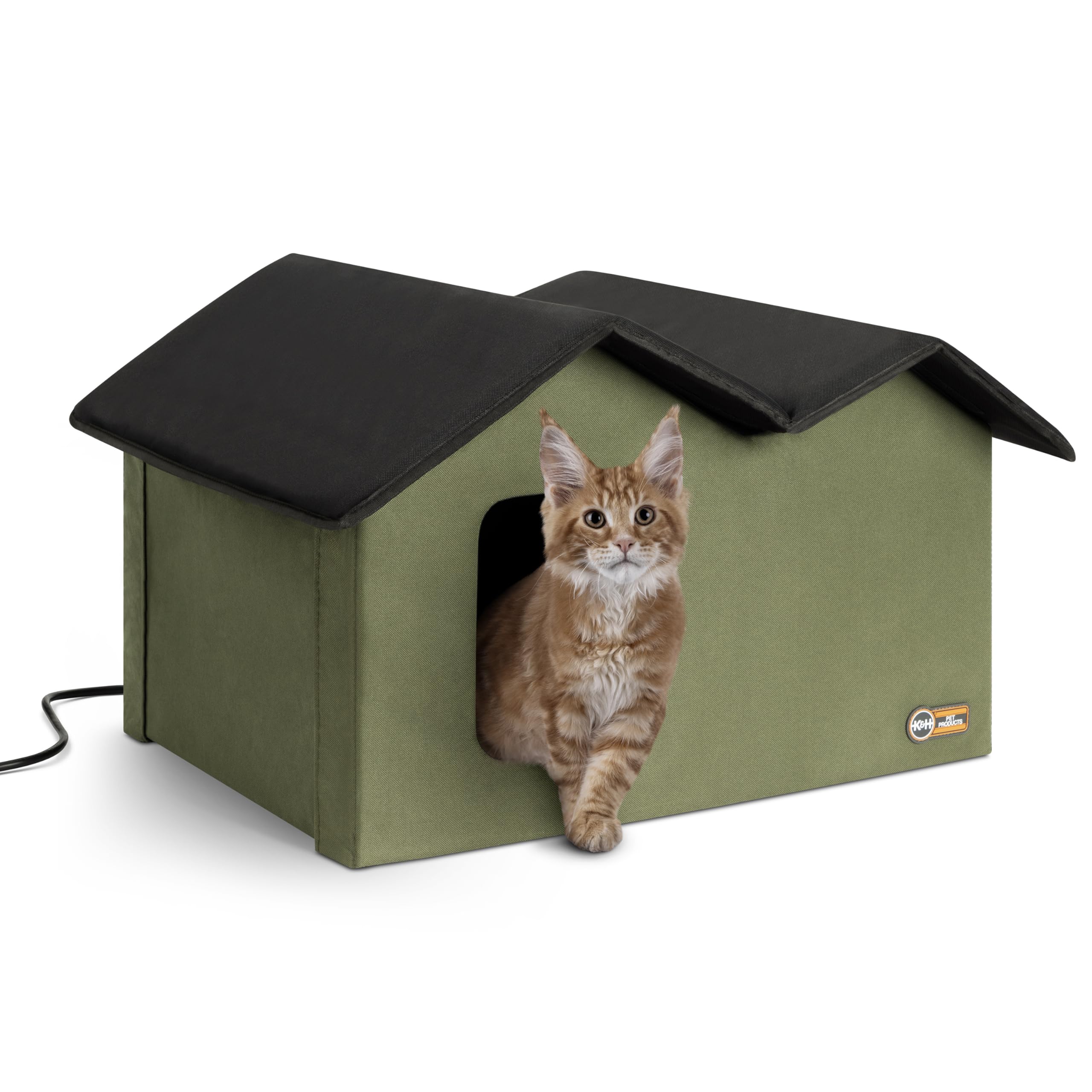 Photo 1 of *** HEATING PORTION IS NON-FUNCTIONAL/ CAT HAIR ON PRODUCT *** K&H Pet Products Extra-Wide Heated Cat House for Outside, Outdoor Cat House with 2 Safe Escape Doors, Weatherproof Insulated Stray & Feral Shelter with Waterproof Heated Bed, Safety Listed - O