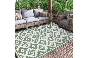 Shilucheng Outdoor Rug 5'x8', Waterproof Area Rug, Reversible Plastic Straw Rug for Patio Decor, Foldable Outdoor Mat for Camping, Picnic, Beach, Backyard Outdoor Carpet(Green & White,5' x 8')
