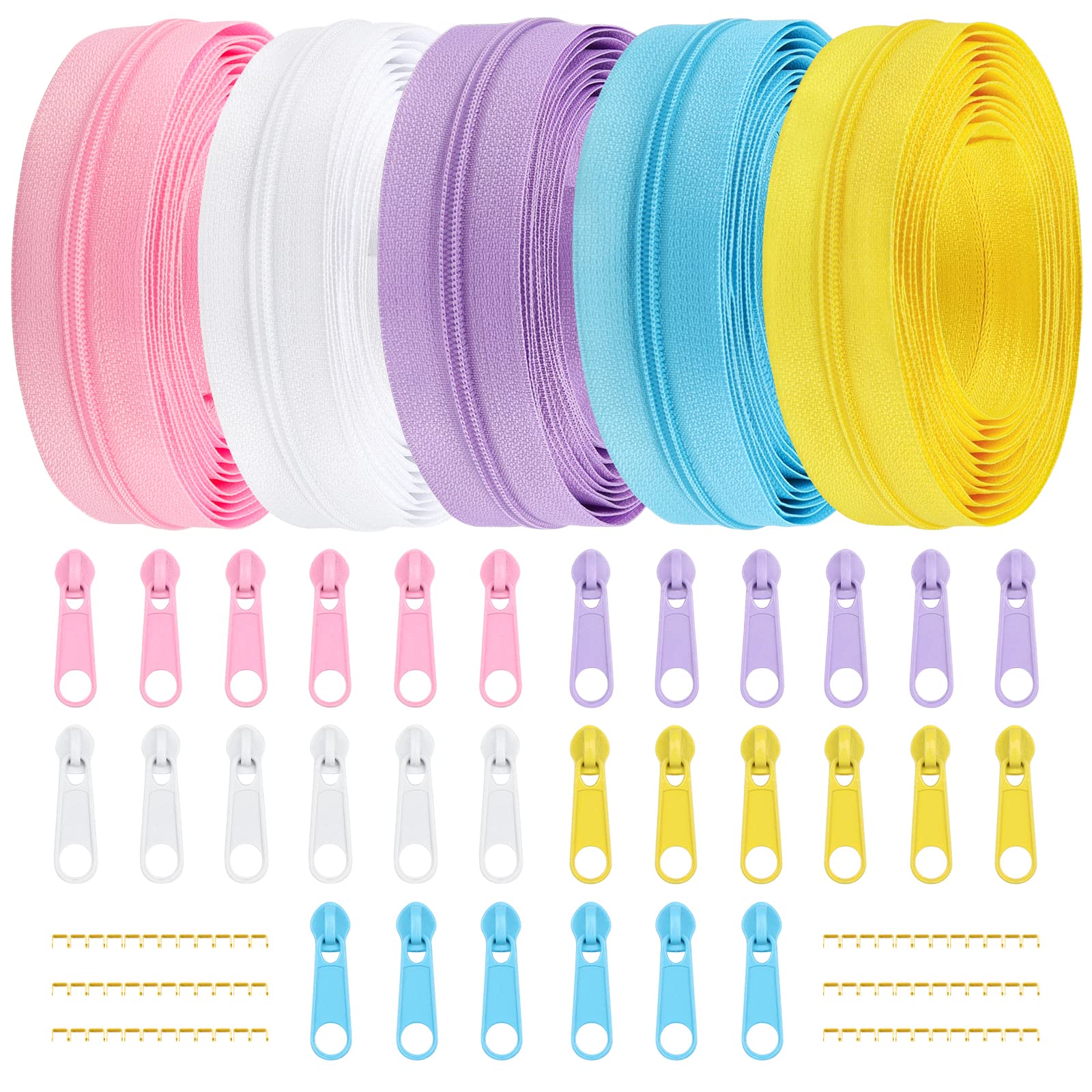 DOITEM 2.8 mm Zippers 14 m Nylon Endless Zip Set with Slider and Zip for Sewing and Crafts – 5 Colors