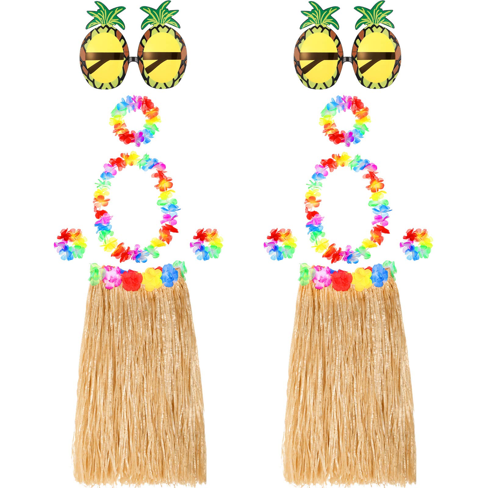 Photo 1 of **ONLY THE SKIRT** Skylety 2 Sets 60 cm Hawaiian Hula Grass Skirt with Pineapple Sunglasses Flower Accessories (Straw Color Skirts)