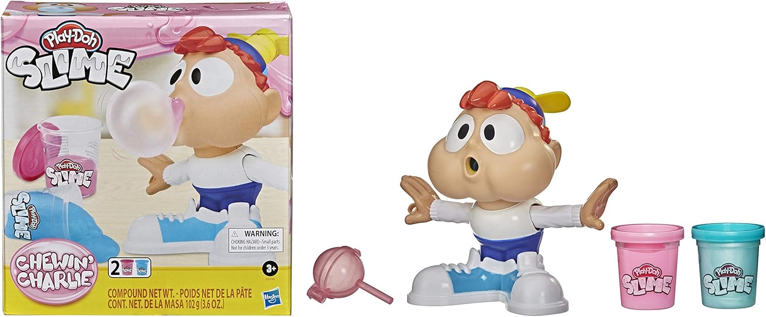 Play-Doh Slime Chewin' Charlie Slime Bubble Maker Toy for Children Aged 3 Years and Up with 2 Pots of Pink and Blue Slime Compound - Image 4