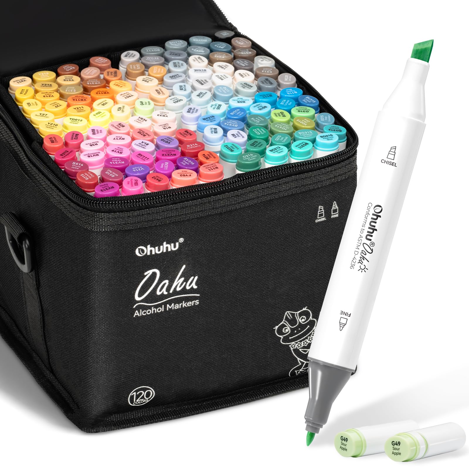 Ohuhu Alcohol Based Markers: 120-color Refillable Double Tipped Art Marker Set for Artist Designer Adults Coloring Illustration - Chisel and Fine Dual Tips - Oahu of Ohuhu Markers