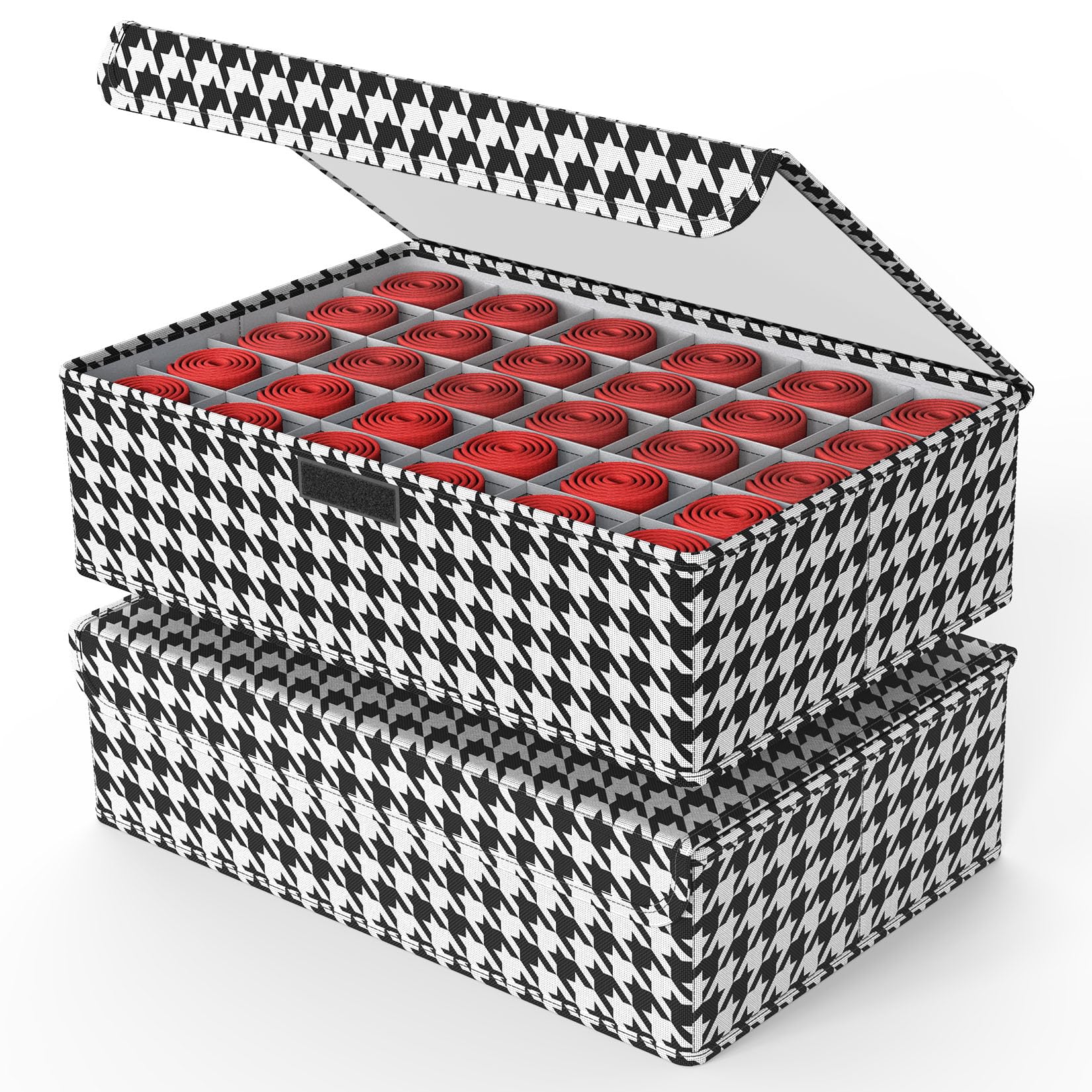 Photo 1 of MURRI&MURRDI Foldable Socks and Underwear Storage Box with Lids, 30 Cells Drawer Divider - 2 Packs, Linen Closet Storage Bin for Ties Scarves (2 Houndstooth)