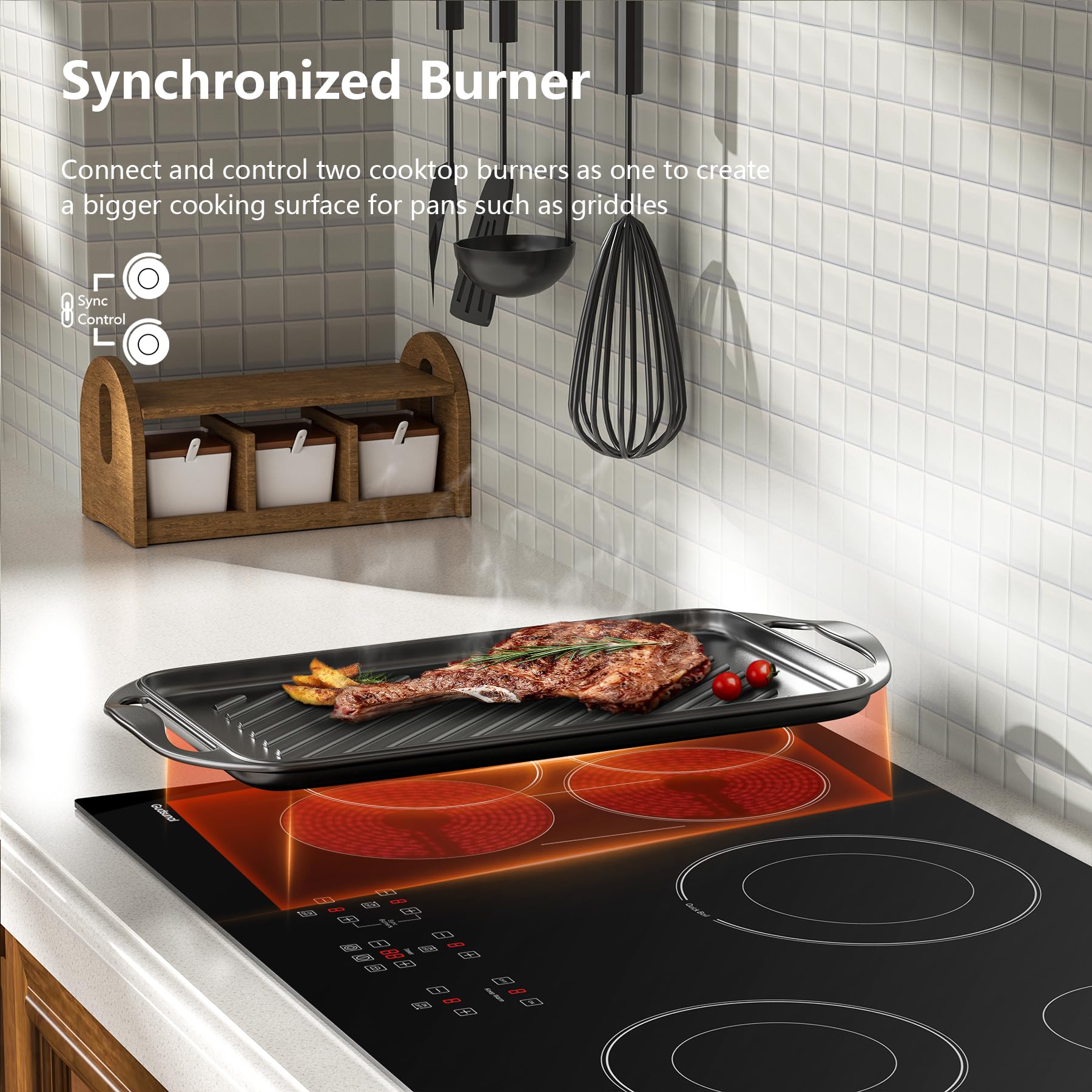 30 Inch Electric Cooktop 5 Burners, ETL & FCC Certificated, Sync Burner, Quick Boil, Keep Warm, 9 Heating Level, Timer, Child Lock & Auto Shutdown, Drop-in Electric Stove Top,Gloss Black