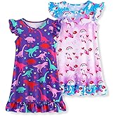 WonderBabe 2Pcs Girls Nightgowns Unicorn Pajamas Toddler Nightgown Sleepwear Flutter Short Sleeves Night Gowns for Kids
