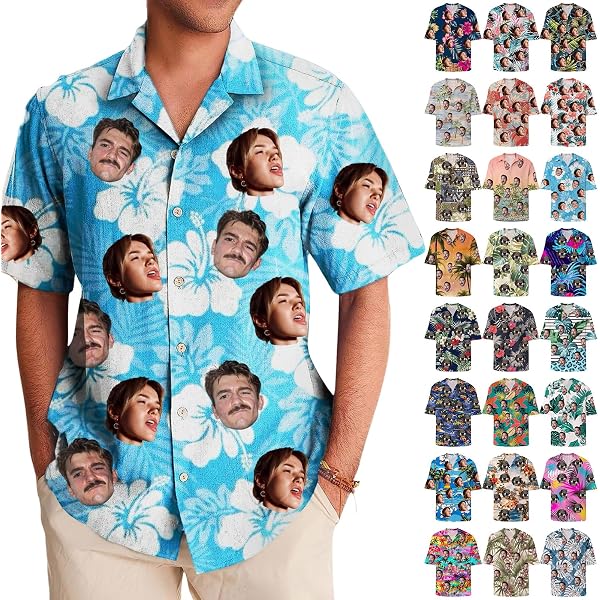 Custom Face Hawaiian Shirt For Men - Personalized Photo Tropical Button Down Short Sleeve Aloha Shirt