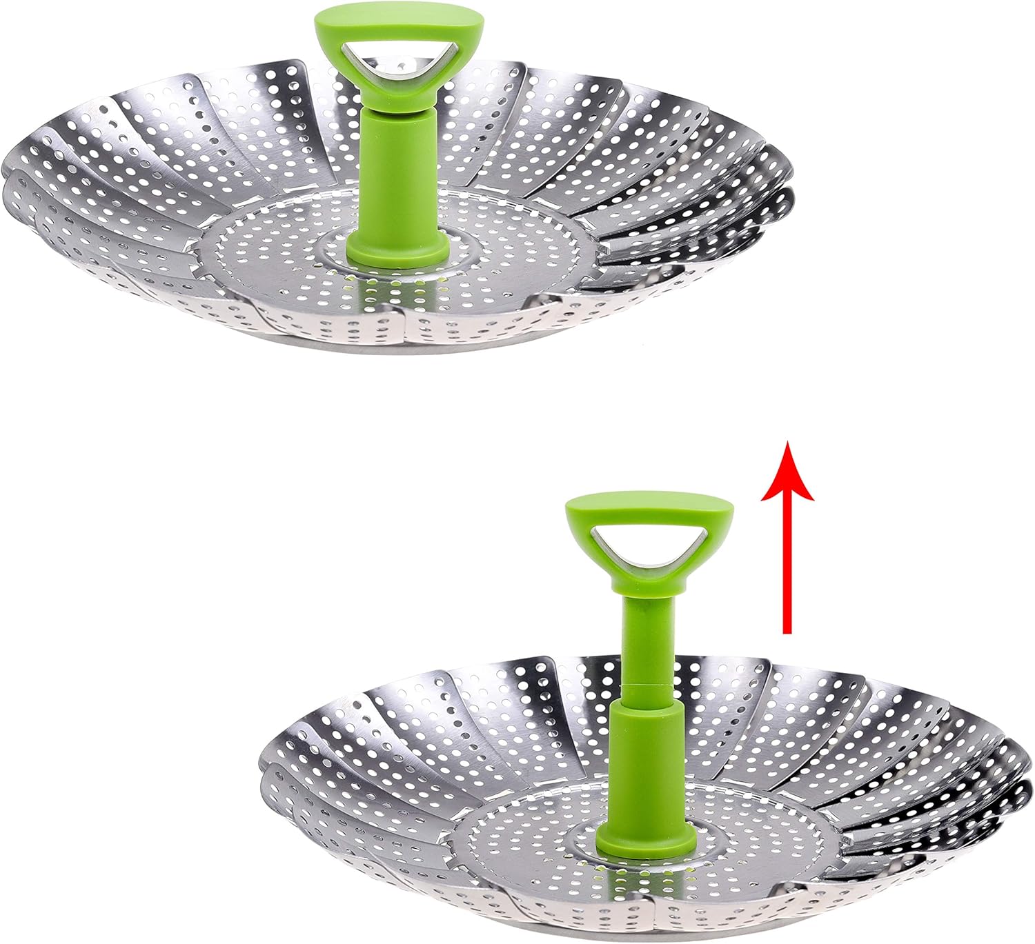Kare & Kind 1x Adjustable Steamer Basket, Extendable Stainless Steel Steamer with Center Handle, 5.1" to 9", Foldable Feet - Image 3