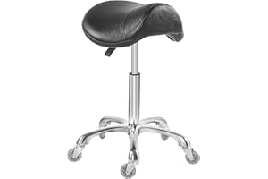 Antlu Saddle Stool Chair for Massage Clinic Spa Salon Cutting, Saddle Rolling Stool with Wheels Adjustable Height (Black)