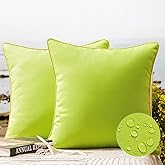Phantoscope Pack of 2 Outdoor Waterproof Throw Pillow Covers with Contrast Piping, Decorative Square Cushion Case Patio Pillows for Couch Tent Sunbrella, Lime Green 18x18 inches