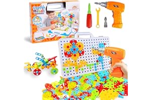 Haifeng 237 Pieces Creative Mosaic Toy Drill Puzzle Set for Kids, STEM Learning Educational Toys, Drill and Screwdriver Engineering Building Kit for Boys and Girls Ages 3 4 5 6 7 8 9 10 Year Old