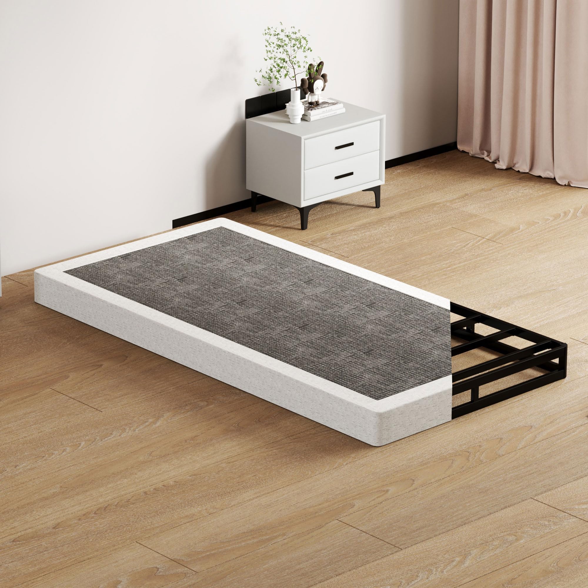 Photo 1 of SHOANED Twin Size Box Springs - 5 Inch Low Profile Mattress Foundation No Noise Heavy Duty Metal Basics Bed Base with Clean Fabric Cover, Easy Assembly