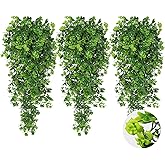 SJL Fake Hanging Plants 3pcs Hanging Plants with Flowers Artificial Greenery Faux Ivy Vine Leaves UV Resistant Plastic Plant Faux Greenery Vine Plant for Wall Home Indoor Outdoor Decor (Green)