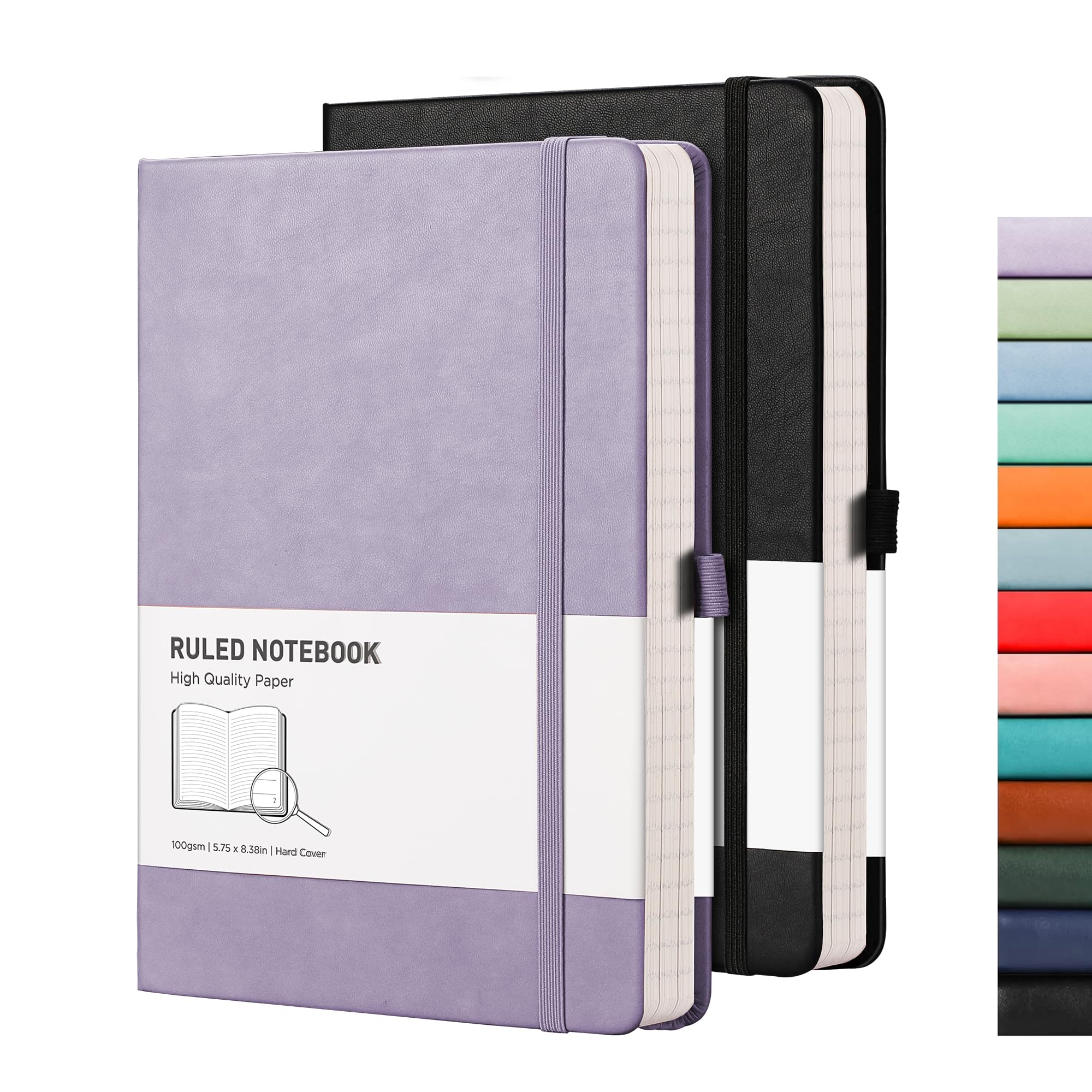 RETTACY Notebook A5 Lined Hardback 2 Pack - Thick Journal with 376 Numbered Paper,2 Free Sticky Notes Divider,100gsm Paper, Pen Loop, Inner Pocket, 14.5 x 21cm - Purple — image 1