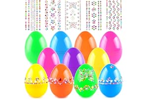 ROSAUI 3.5” Fillable Easter Eggs 24Pcs Easter Eggs Set with 5 Gem Stickers Empty Plastic Eggs - 6 Bright Colors - Easter Bask
