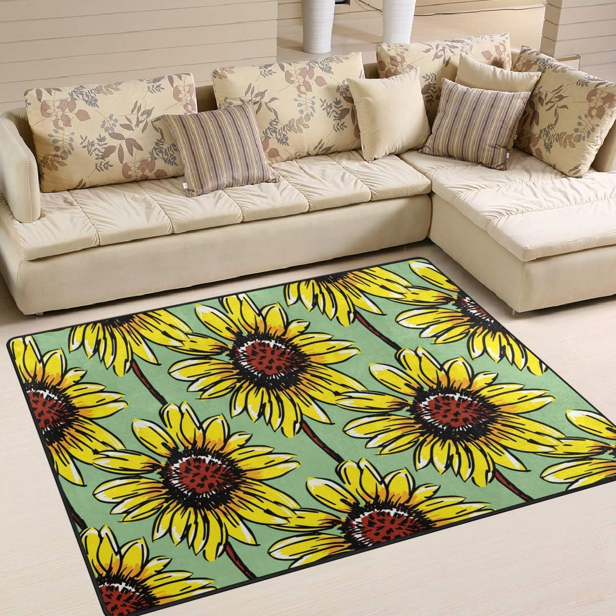 Senwei Sunflower Pattern Flowers Area Rug Large Indoor Doormat For