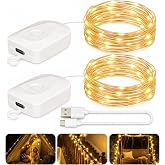 DomeStar 2 Pack Fairy Lights Battery Operate, 32 FT Rechargeable Lights | Modes, Bedroom, Living Room, Yard, Camping &amp; Party Decor (Warm White)