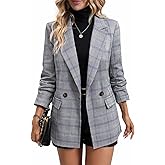 Mina Self Women's 2026 Spring Plaid Houndstooth Blazer Jacket - Fully Lined Button Lapel Casual Work Office Suit with Pockets