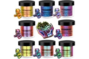 TECHAROOZ Chameleon Mica Powder 8 Color Shift Mica Powder, Holographic Glitter for UV & Epoxy Resin Supplies, Eyeshadow, Acrylic Paint, Nail Decor, Slime, Soap Making, Candles, Bath Bombs, Cosmetics