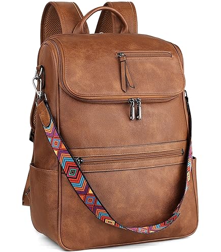FADEON Leather Laptop Backpack for Women, 15.6 inch, Travel Work Bag