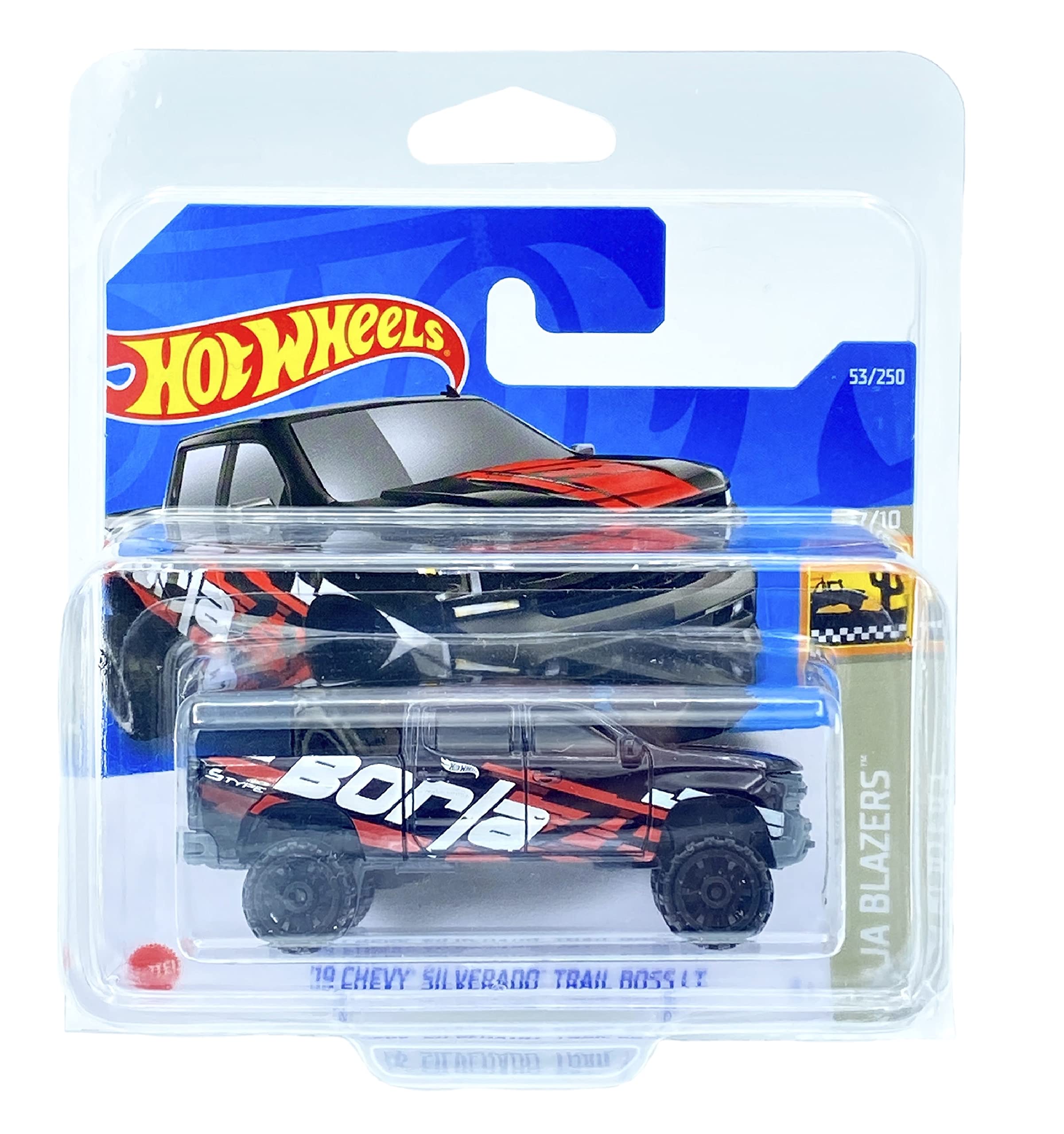 Hot Wheels '19 Chevy Silverado Trail Boss LT (Black - Borla) 7/10 Baja Blazers 2022 - 53/250 (Short Card) *** COMES IN A KLAS CAR KEEPER PROTECTIVE COLLECTORS CASE *** HCT49
