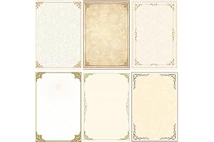 Supervitae 120 Vintage Stationery Paper, 8. 27 x 5. 51 Inch Double Sided Printing Antique Gold Border Elegant Retro Decorative Letter Sheets for Love Letter Party Invitations, 6 Designs