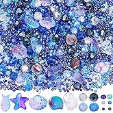 SUNNYCLUE 1 Box 3100+Pcs Ocean Beads Kit Glass Sea Beads Starfish Seashell Fish Bead Summer Hawaii Ocean Animal Bead Purple Glass Beads Spacer Beads for Jewelry Making DIY Bracelet Earrings Necklace