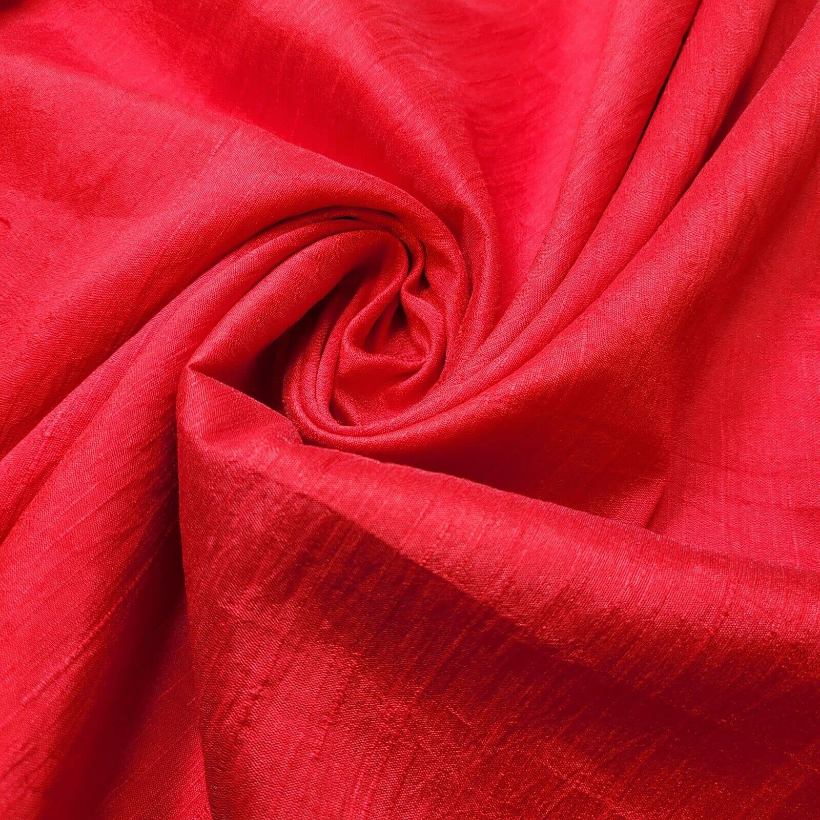 Plain Raw Silk Faux Dupion 100% Polyester Upholstery Fabric Bridal Material 44" (1 Meter, Red) — image 1