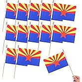 HSQCEZ 12Pcs Small American US Arizona Flags on Wooden Stick Mini USA Arizona State Flag Hand Held Flag Decorations,5x8 Inch