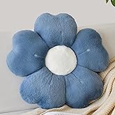 Flower Shaped Pillow, Cute Decorative Throw Pillows with Soft Rabbit Fur for Couch Bed Chair Floor, Christmas Pillow Seating Cushions with Room Décor for Bedroom Living Room(14.9 Inches, Grey Blue)