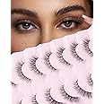 Jiocolor Lashes Natural Look Wispy False Eyelashes D Curl Faux Mink Lashes Fluffy Cotton Band Eyelashes Cat Eye Fake Eyelashes Pack 13MM