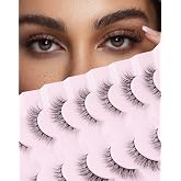 Jiocolor Lashes Natural Look Wispy False Eyelashes D Curl Faux Mink Lashes Fluffy Cotton Band Eyelashes Cat Eye Fake Eyelashes Pack 13MM